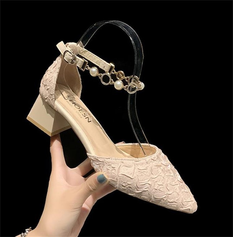 ポインテッドトゥ ハイヒール サンダル 太ヒール 【38】24cm ブラック拍卖