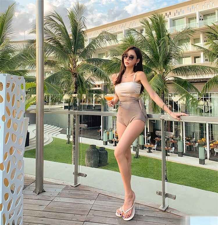 レディース ビキニ ハイウエスト 水着 XL ベージュ拍卖