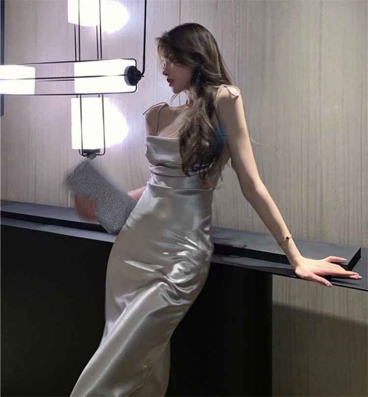 セクシー スリム ドレス レースアップ ワンピース きれい M シルバーグレー拍卖