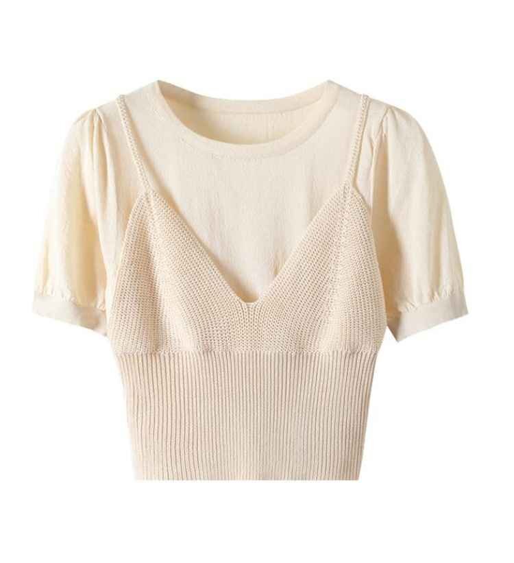 sweet系 縫付生地 ニットトップス 半袖 フリー ブルー拍卖