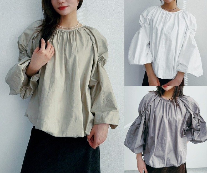 シャツ ブラウス シャーリング 切り替え 体型カバー 着痩せ カジュアル フリー グレー拍卖