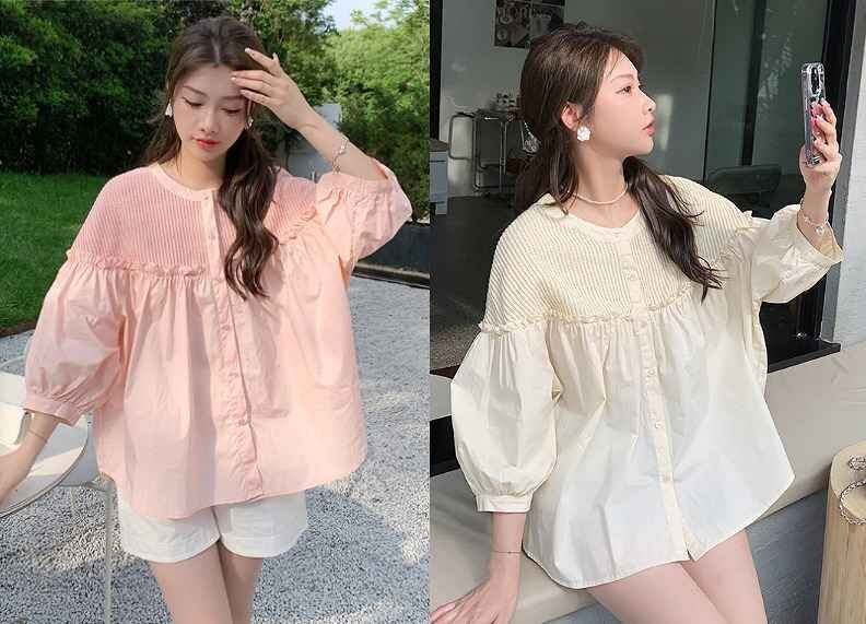 全2色 トップス フリル 切り替え 体型カバー 着痩せ 【大きいサイズあり】 sweet系 L ピンク拍卖