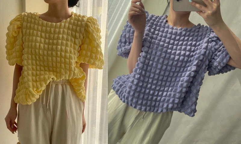 トップス 半袖 ブラウス パフパフ ボリューム袖 パフスリーブ かわいい シンプル カジュアル フリー イエロー拍卖
