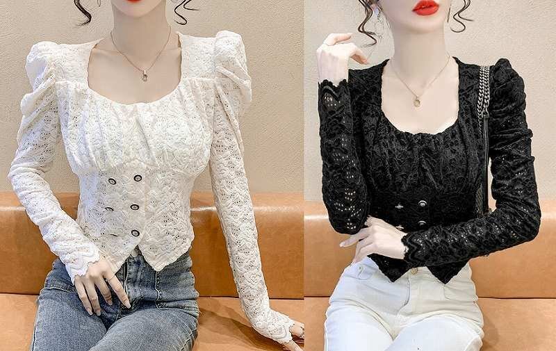 長袖トップス 長袖カットソー レース きれいめ カジュアル かわいい L ホワイト拍卖