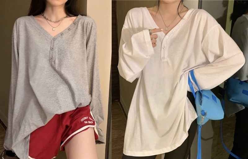 全2色 長袖Tシャツ 切り替え 体型カバー 着痩せ 【大きいサイズあり】 カジュアル 2XL グレー拍卖