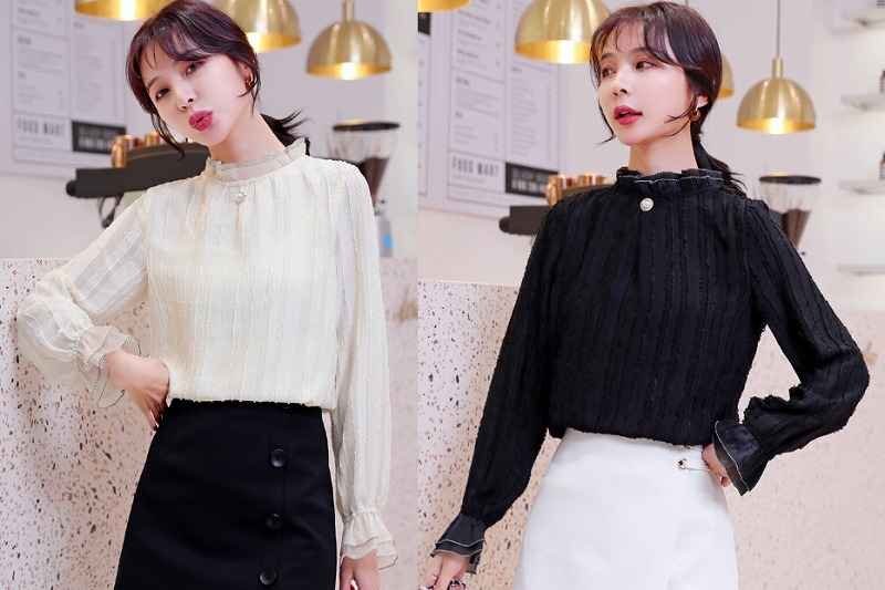 全2色 裏起毛トップス フリル 切り替え 体型カバー 着痩せ レース 【大きいサイズあり】 sweet系 XL ブラック拍卖