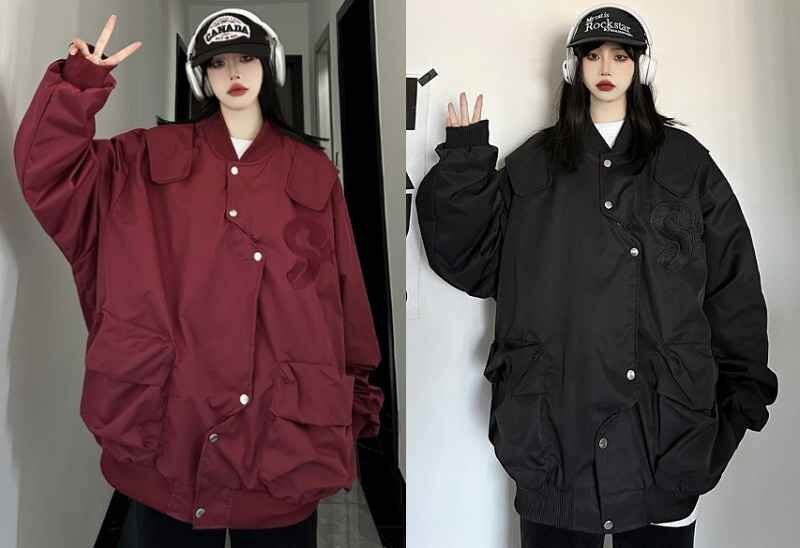 ジャケット ブルゾン 長袖 ゆったり カジュアル ストリート【大きいサイズあり】 M ブラック拍卖