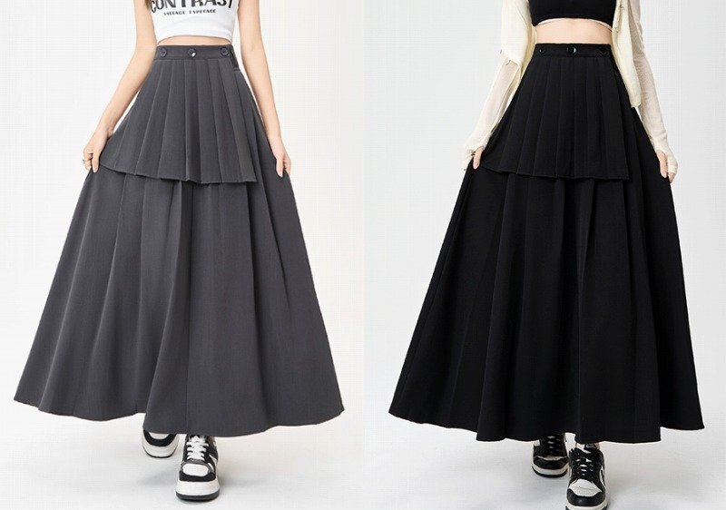 スカート フリル 切り替え 体型カバー 着痩せ S ブラック拍卖