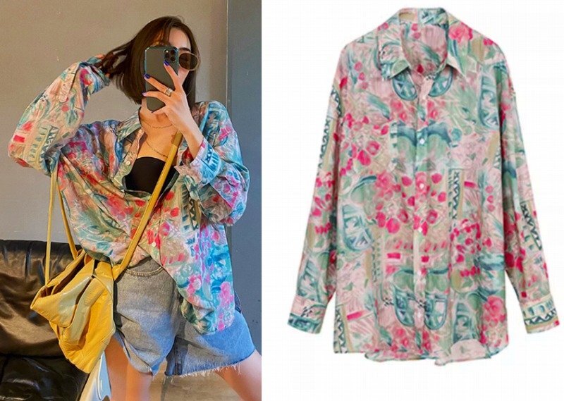 長袖シャツ 切り替え バイカラー 体型カバー 着痩せ L ワンカラー拍卖