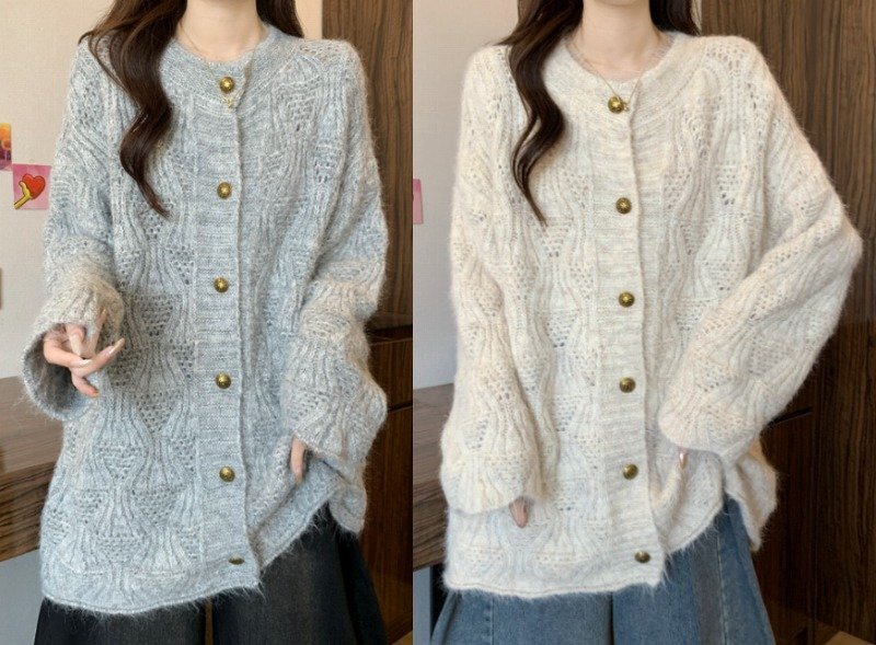 ニット 長袖 体型カバー 着痩せ カットソー カジュアル フリー グレー拍卖