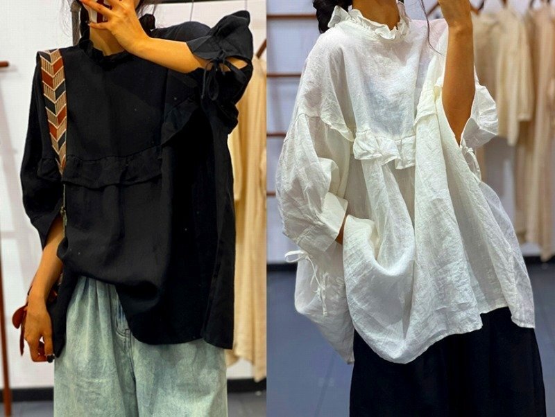 トップス フリル 切り替え 体型カバー 着痩せ M ブラック拍卖