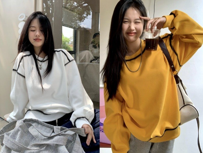 スウェット トレーナー 長袖 切り替え バイカラー 体型カバー 着痩せ XL イエロー拍卖