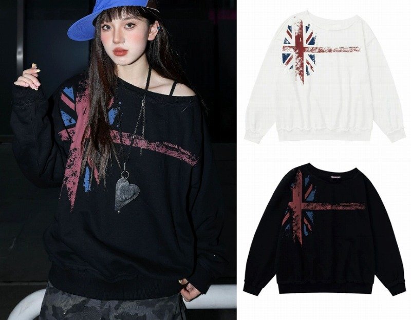 スウェット トレーナー プリント 長袖 切り替え 体型カバー 着痩せ L ホワイト拍卖