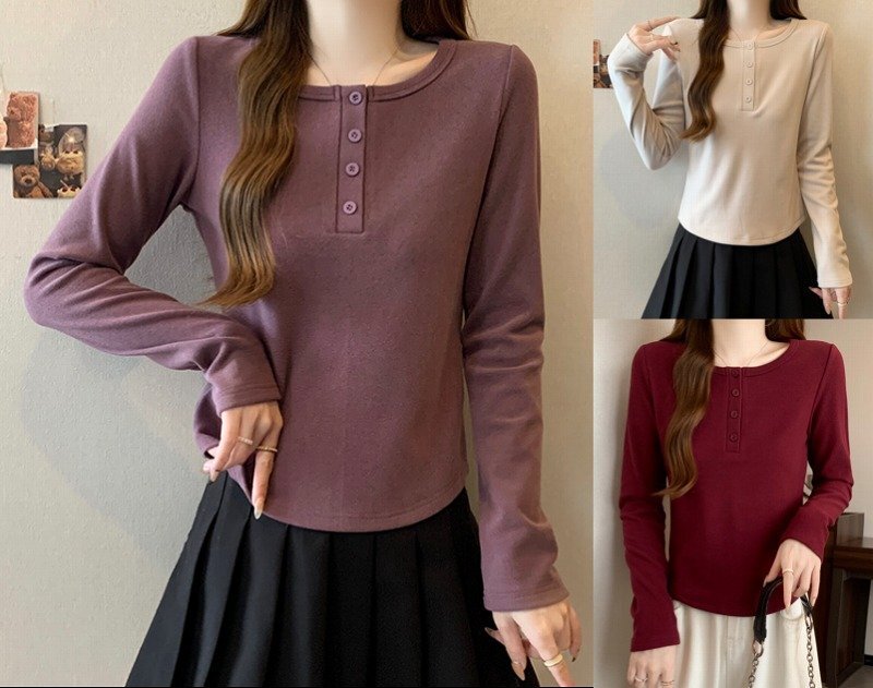 トップス 長袖Tシャツ シンプル カジュアル カットソー レディース 4XL レッド拍卖