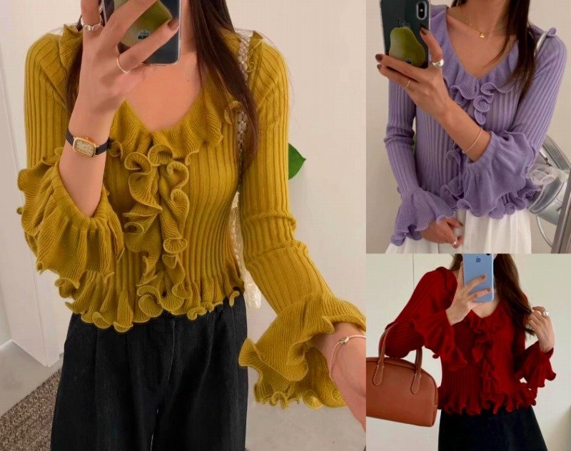 ニット フリル 切り替え スリム 着痩せ カットソー sweet系 フリー ベージュ拍卖