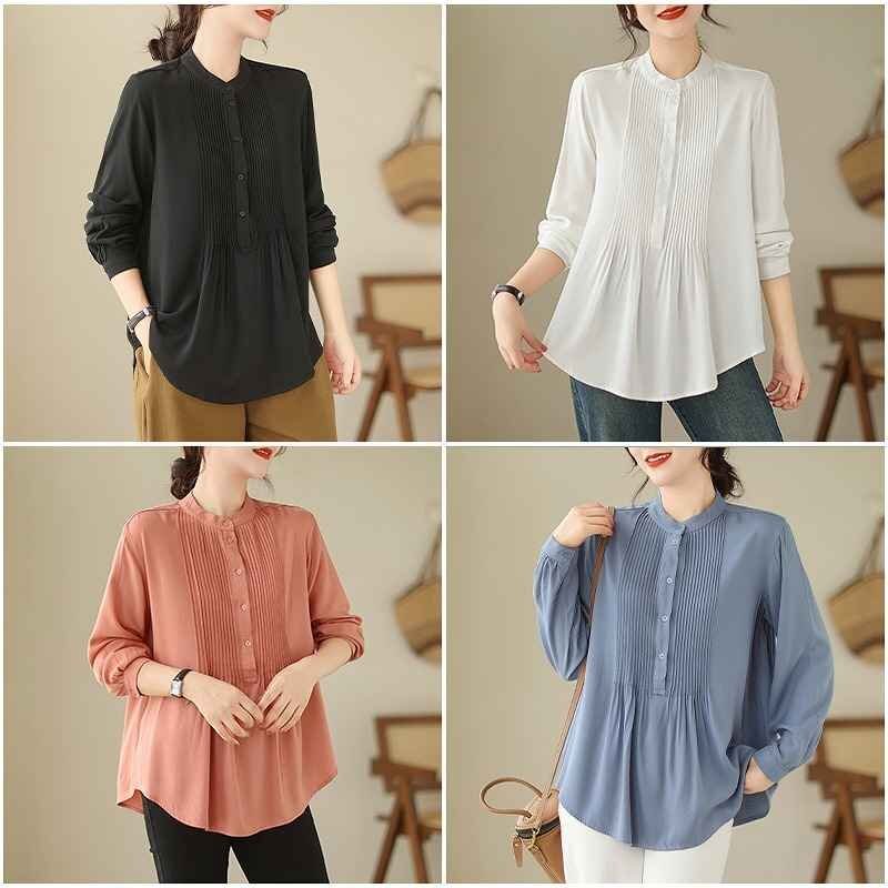 長袖シャツ ブラウス カジュアル ゆったり シンプル【大きいサイズあり】秋冬 2XL ピンク拍卖