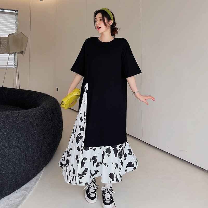 半袖ワンピース フリル 切り替え バイカラー 体型カバー 着痩せ 【大きいサイズあり】 2XL ブラック拍卖