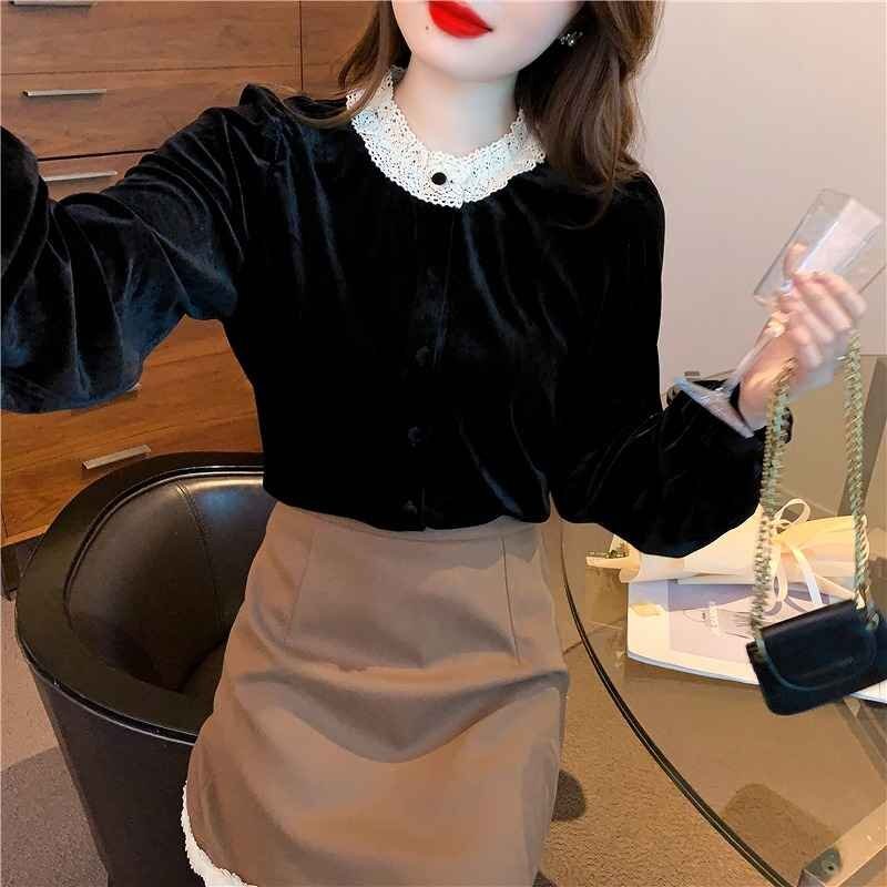 裏起毛トップス 厚手 切り替え 体型カバー 着痩せ 【大きいサイズあり】 sweet系 S ブラック拍卖