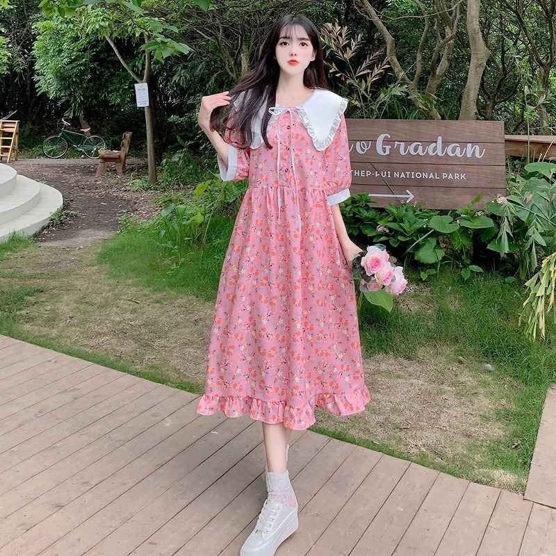 ワンピース フリル 切り替え バイカラー 体型カバー 着痩せ 【大きいサイズあり】 sweet系 2XL ピンク拍卖