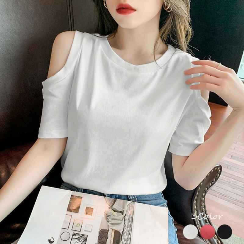 肩だし トップス 肌見せ カットソー フリー ブラック拍卖