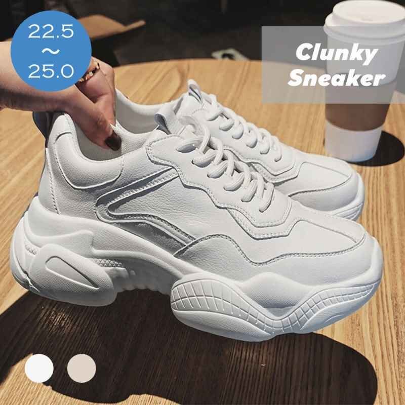 スニーカー レディース 厚底 韓国風 23.5cm(37) ホワイト拍卖