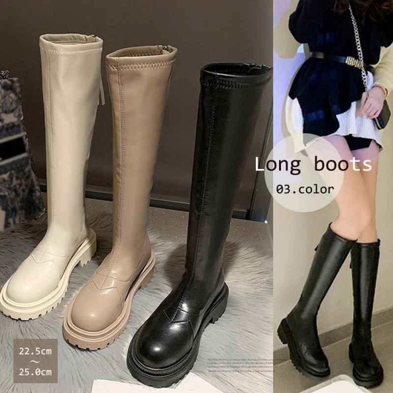 ロングブーツ レディース 厚底ブーツ韓国 24.0cm(38) ブラック拍卖
