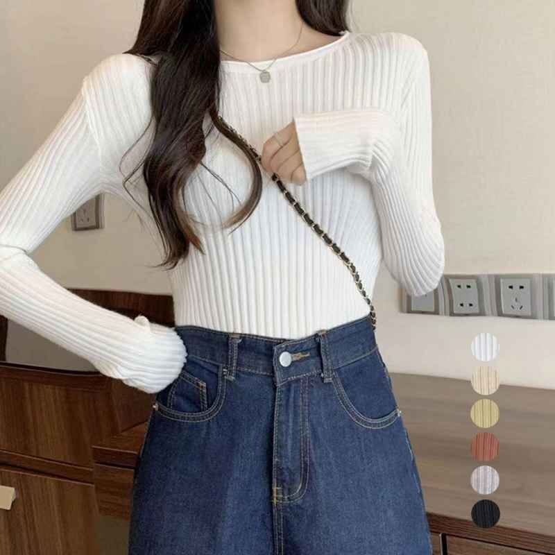 リブニットトップスレディースクルーネック フリー ライトオリーブ拍卖