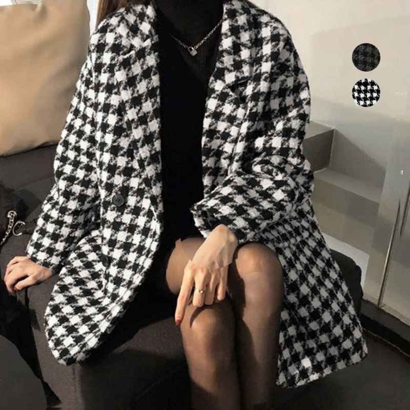 千鳥格子柄 ジャケット 中綿コート 秋冬 M グレー×ブラック拍卖