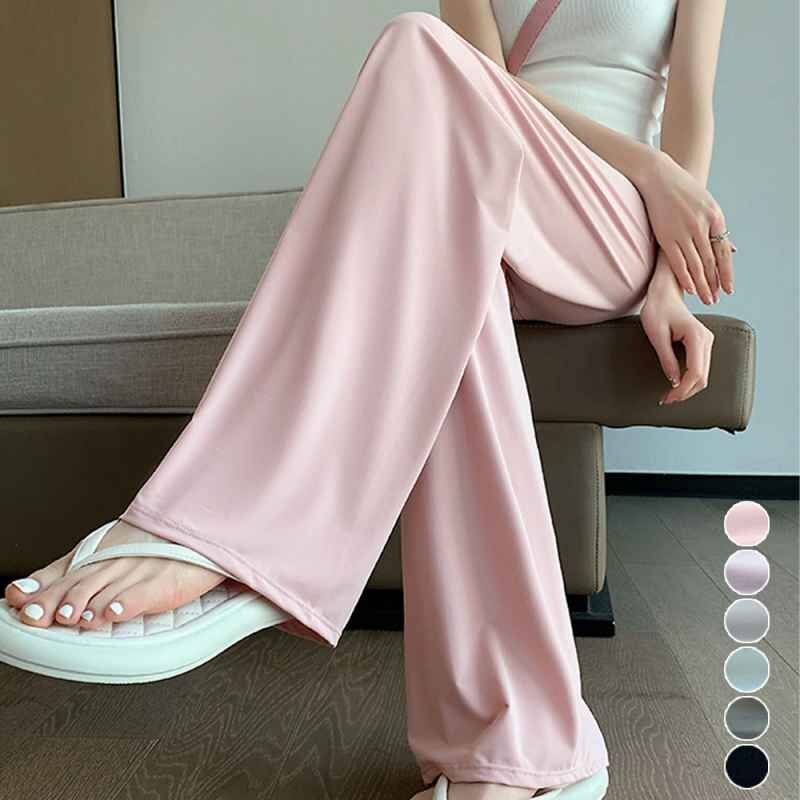 セミワイドパンツ ハイウエスト カラーパンツ ストレートパンツ ウエストゴム M ラベンダー拍卖