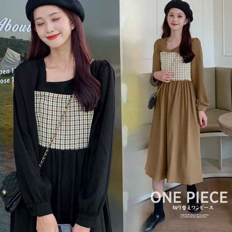 ワンピース レディース切り替えワンピ長袖 XL ブラック拍卖