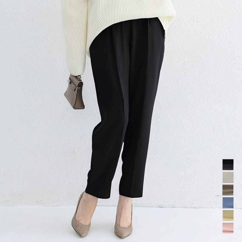 テーパードパンツ 長ズボン フォーマル きれいめ ロングパンツ タック入り ラクチン通勤パンツ M モカ拍卖