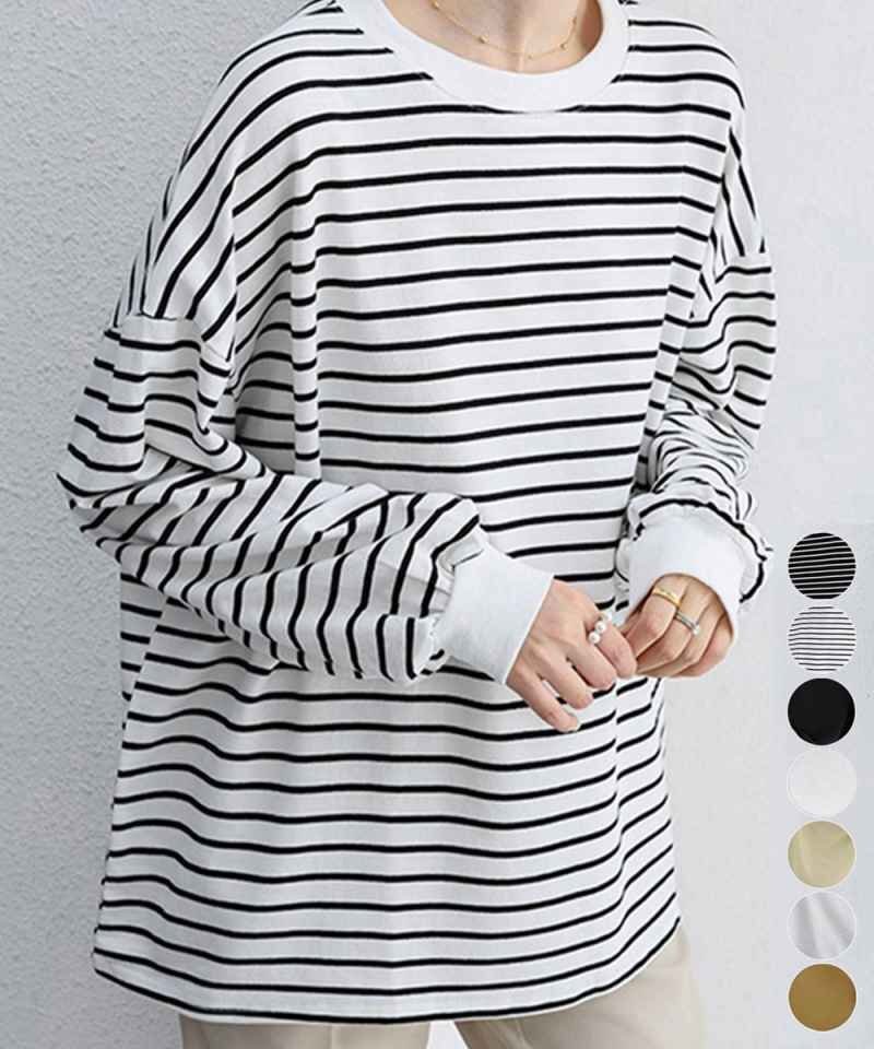 ボーダーtシャツ レディース 長袖ロンT カジュアルトップス ライン ストライプ柄 ワンサイズ(L) ブラック拍卖