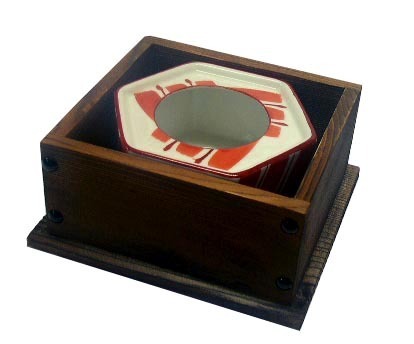 新品正規品 伝統焼き物「瀬戸焼」赤刷毛目(はけめ)(木枠付き)灰皿 日本製(愛知県瀬戸市)拍卖