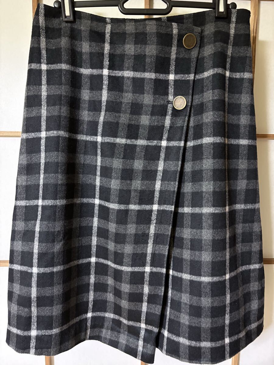 【a.v.v standard 】ウール混チェックラップ様スカート Lサイズ拍卖