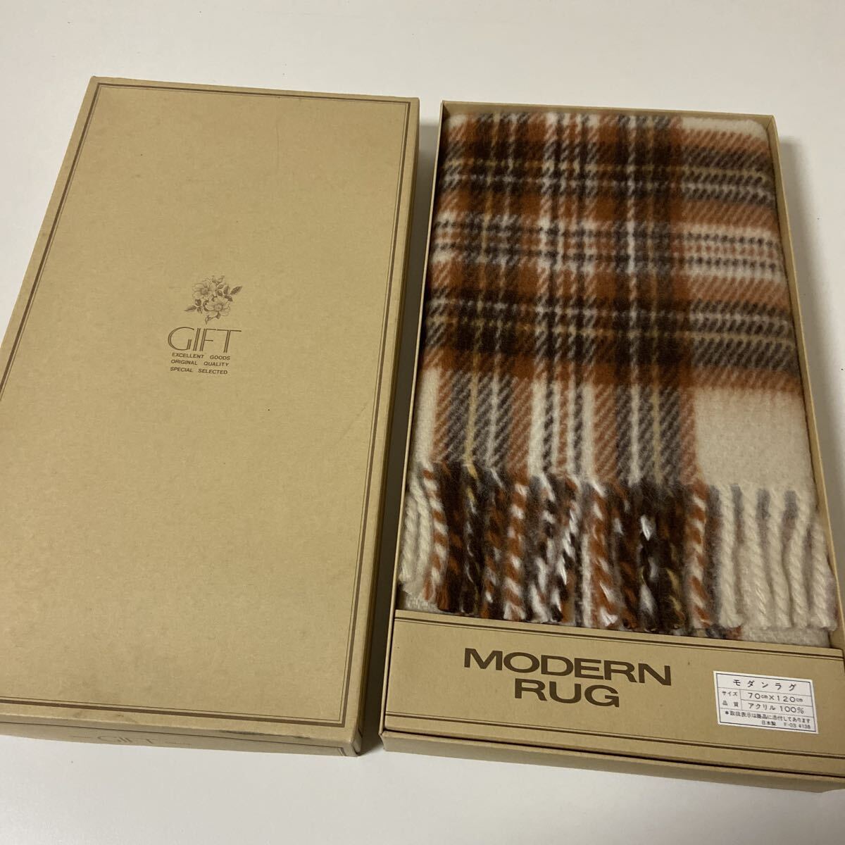 ★1円スタート★モダンラグ 茶系 チェック柄 アクリル100% 3-4506拍卖