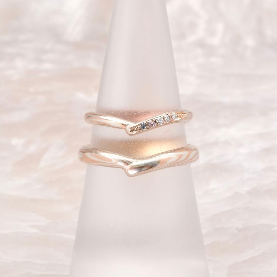 40313 ★杢目金屋★ 逢桜 ダイヤモンド マリッジリング 結婚指輪 ゴールド シルバー拍卖