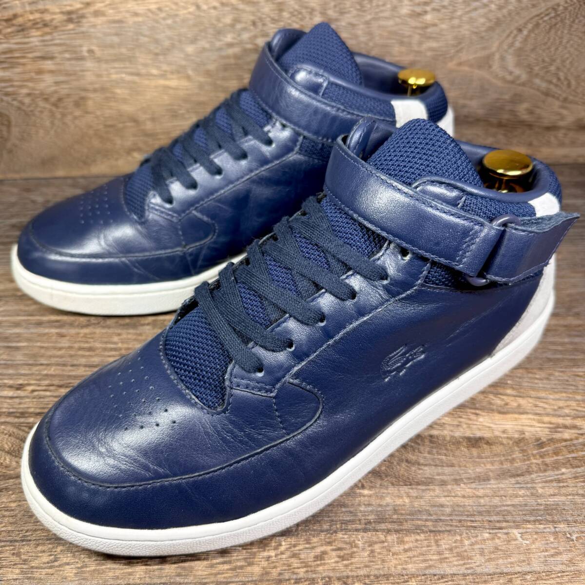 ◆LACOSTE◆ラコステ 26.5cm(表記EU42)ハイカットスニーカー ネイビー メンズ 革靴 靴 レザー 中古 宅急便 即決拍卖