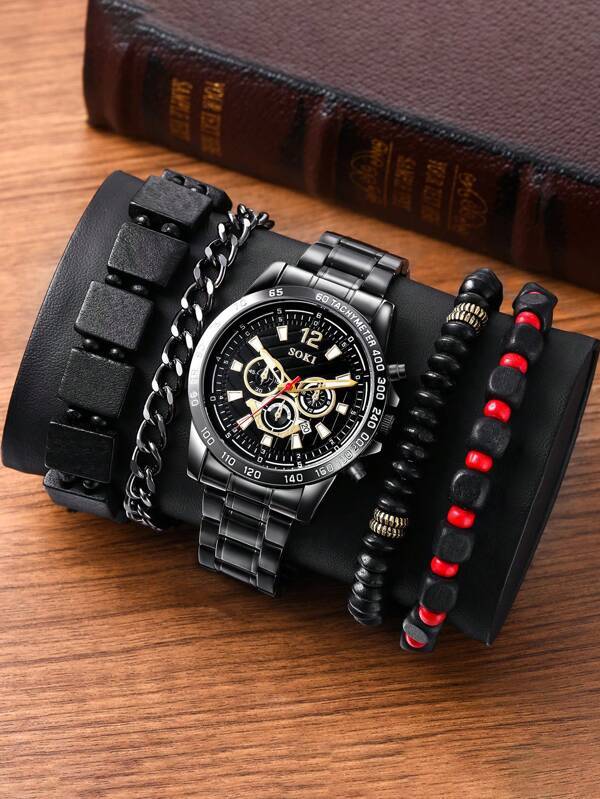 腕時計 メンズ セット ユニークで洒落た カジュアルな クォーツ腕時計、カレンダー機能とルミナスな秒針を備えた デジタル ラウンド拍卖