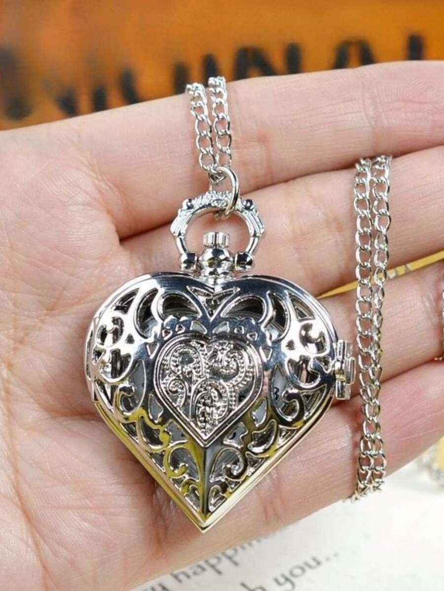 腕時計 懐中時計 レトロスタイル中空ハート型クォーツ ポケットウォッチ、フリップカバー付き、女性へのギフト、学生の入学祝い、バレン拍卖