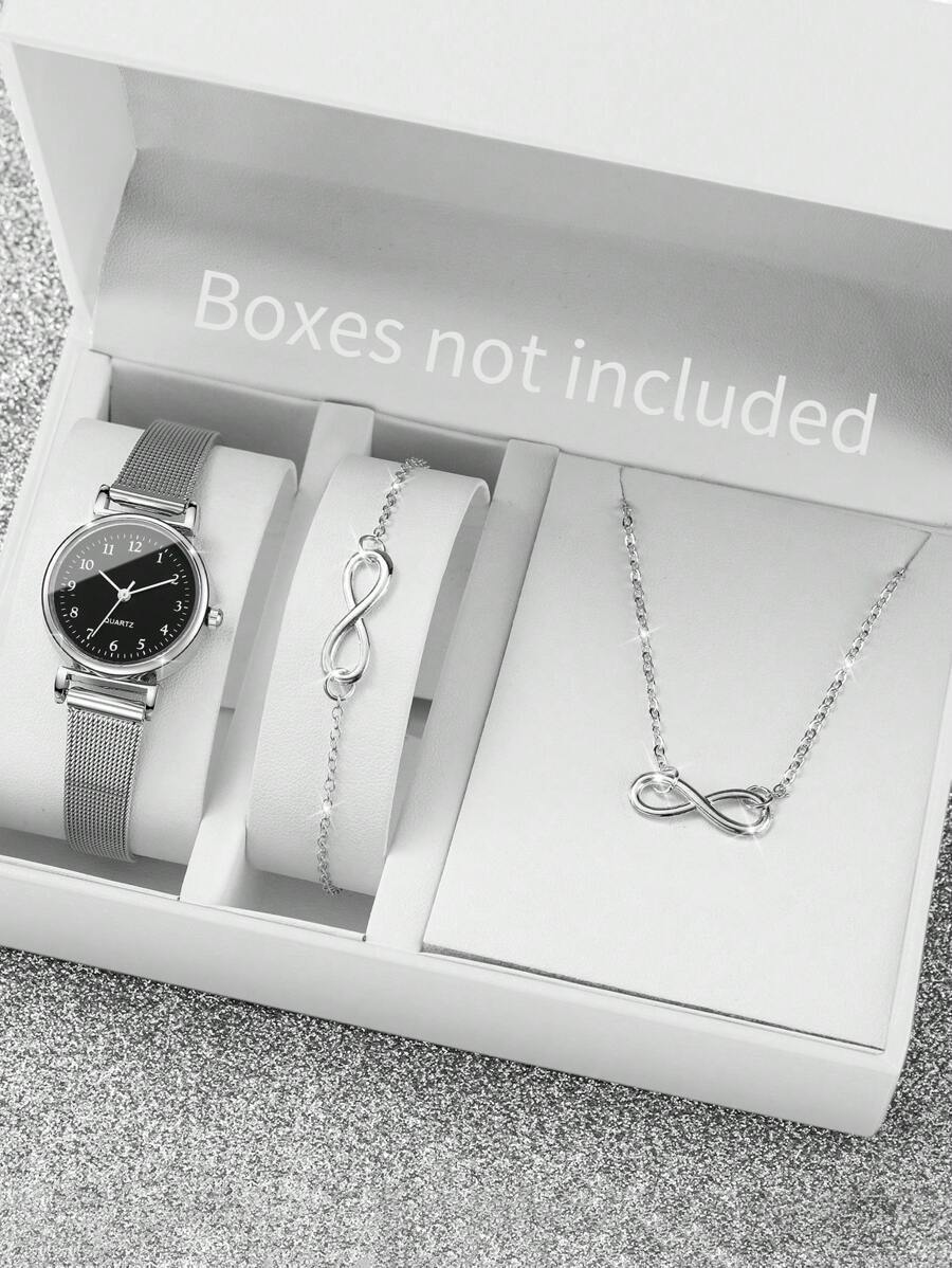 腕時計 レディース セット 女性用ミニマルデザイン クォーツ腕時計セット 3点 数字ダイヤル&レザーバンド + 8の字デザインジュ拍卖