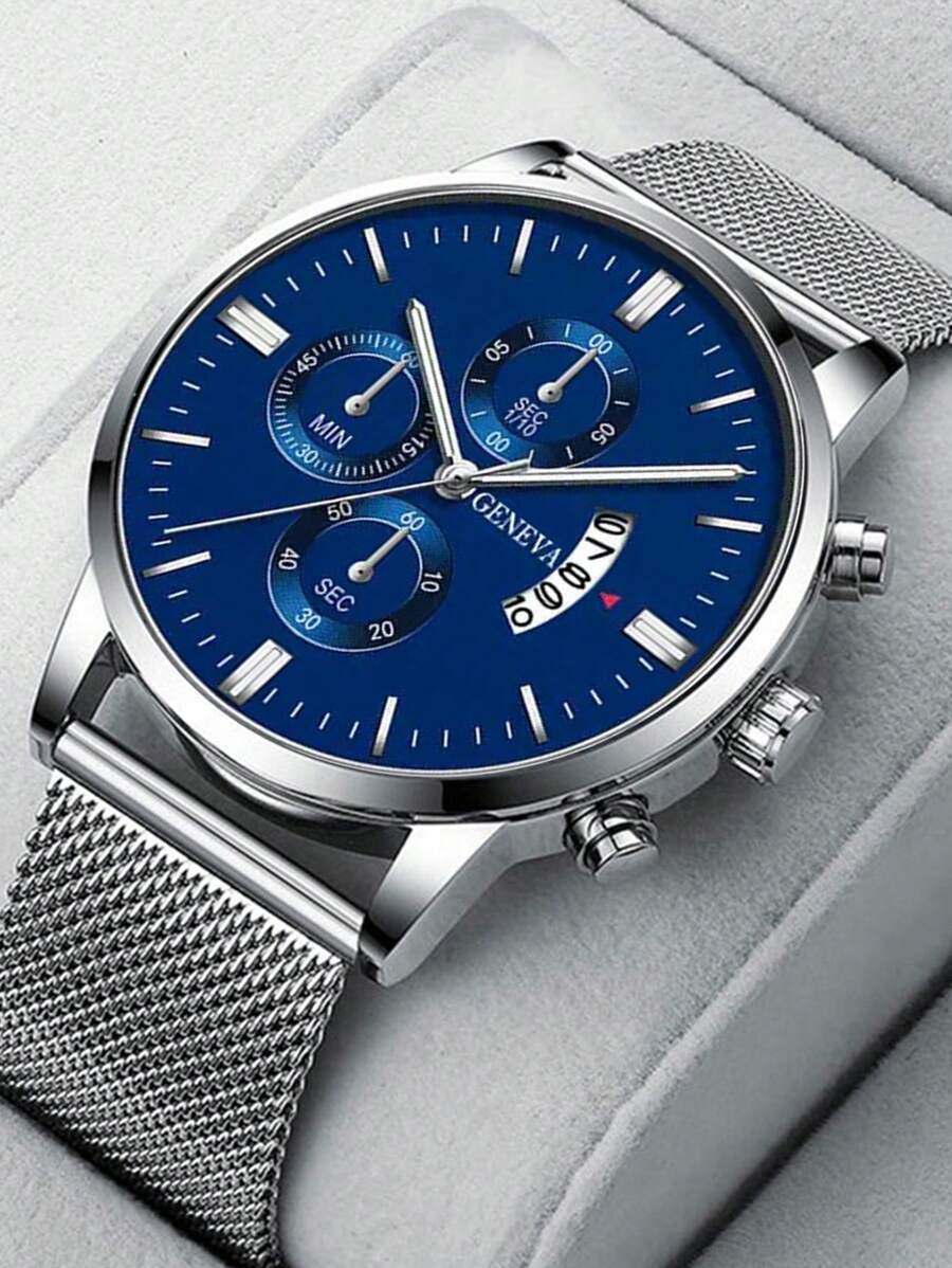 腕時計 メンズ クォーツ 1個 メンズカジュアル クォーツ 腕時計、シンプルな丸型ダイヤル、メタルメッシュベルト、男性への最高の贈拍卖