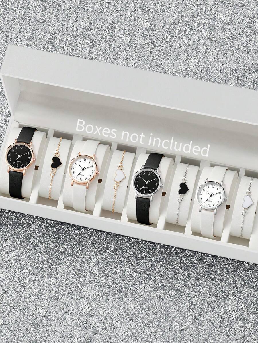 腕時計 レディース セット 数字文字盤&ハート型ブレスレット 女性カジュアルファッション クォーツ 腕時計 8個セット バレンタイ拍卖