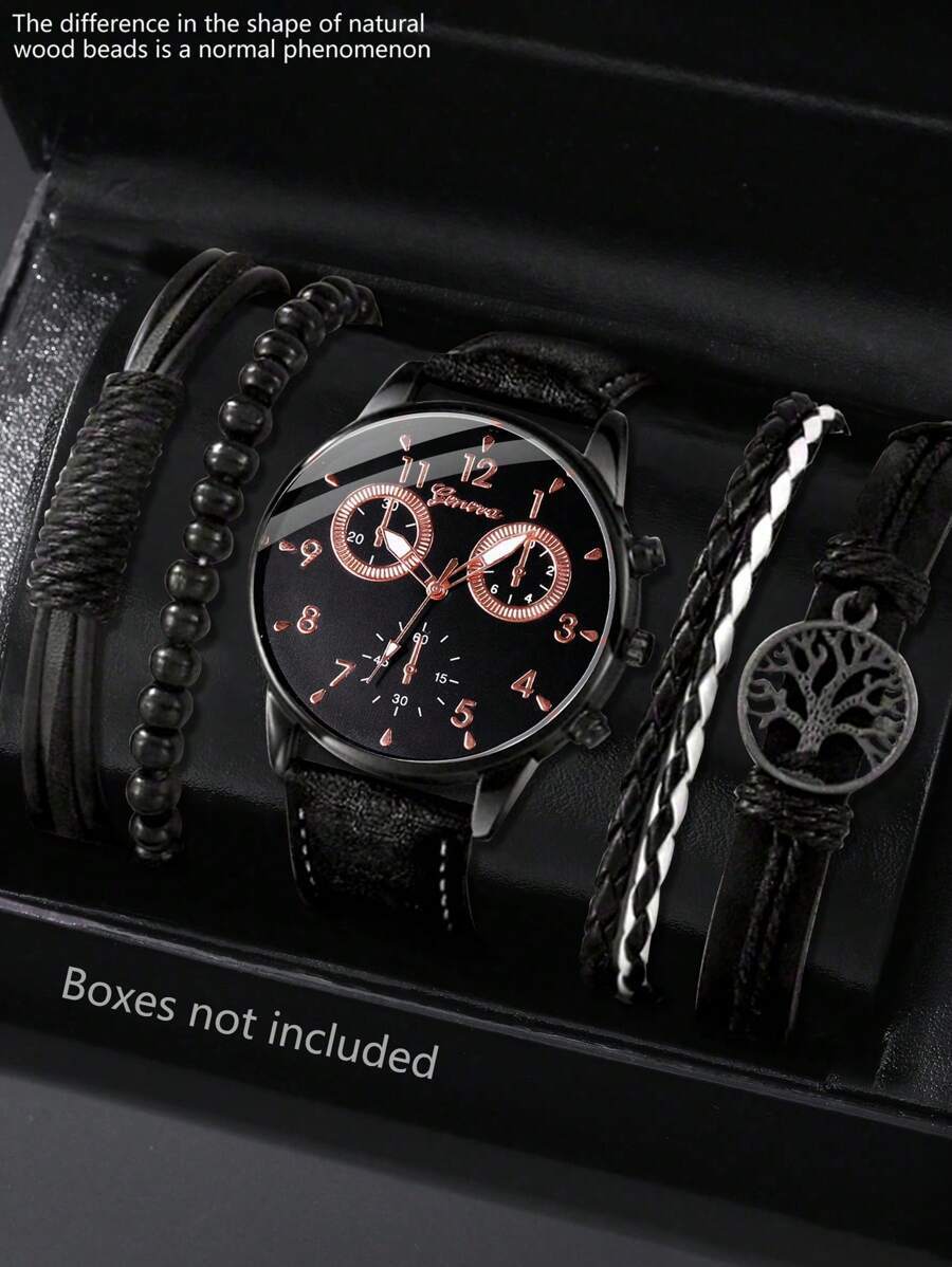 腕時計 メンズ セット メンズ腕時計カレンダー付きカジュアルスポーツファッション工業的スタイル丸型ダイヤル クォーツ腕時計とレザー拍卖