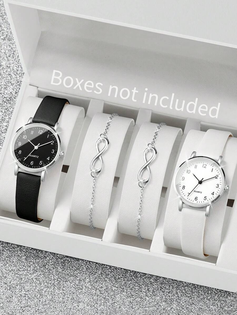 腕時計 レディース セット 数字ダイヤル&8字型ブレスレット付き レディース クォーツ腕時計 4個セット、ファッショナブルでミニマ拍卖