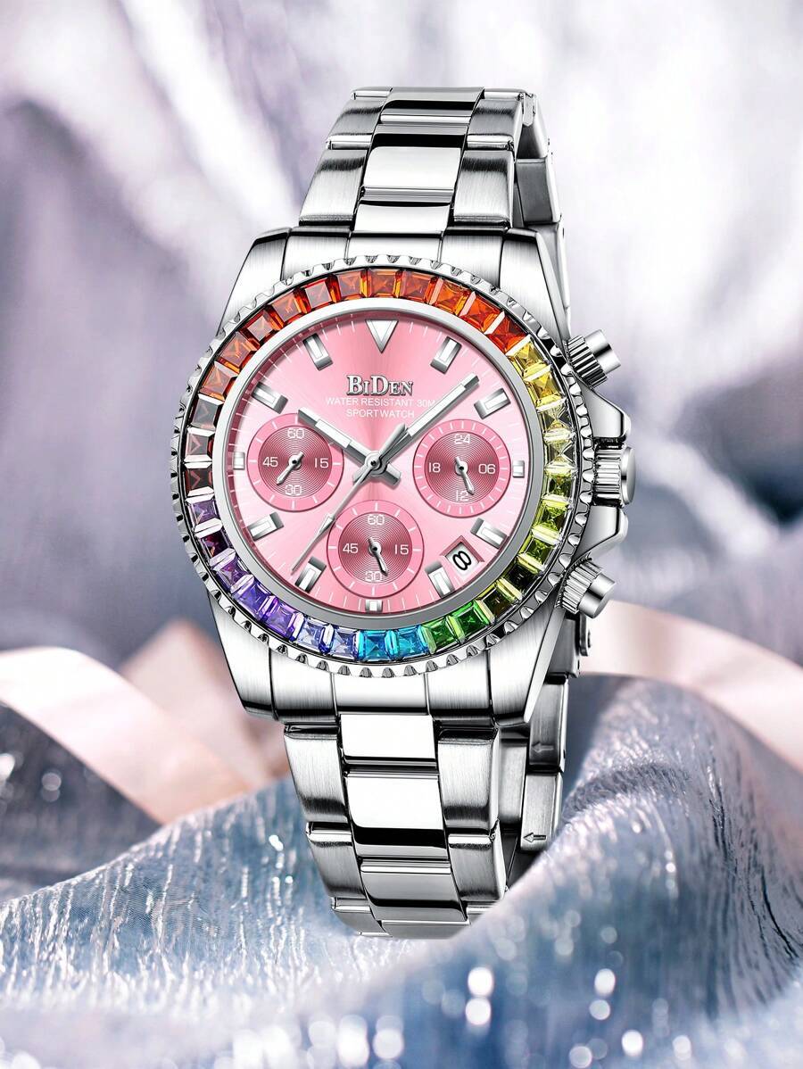 腕時計 レディース クォーツ ファッショナブルで上品な レディース腕時計、ビジネスと余暇用クォーツ時計、12/24時間クロノグラフ拍卖