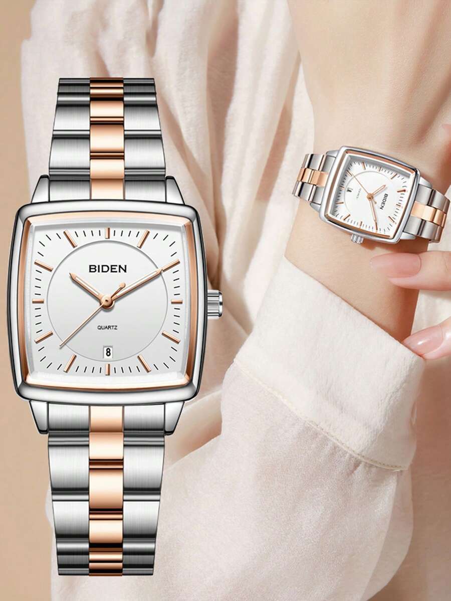 腕時計 レディース クォーツ 1個 ファッショナブルな四角形の女性用クォーツ腕時計、カジュアルで シンプル、ルミナスダイアル、ステ拍卖