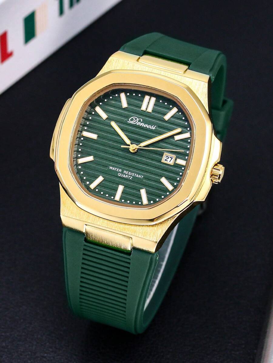 腕時計 メンズ クォーツ 1個 メンズ シリコンバンド クォーツ腕時計、ルミナスストライプ、日付表示、防水、ファッション ビジネ拍卖