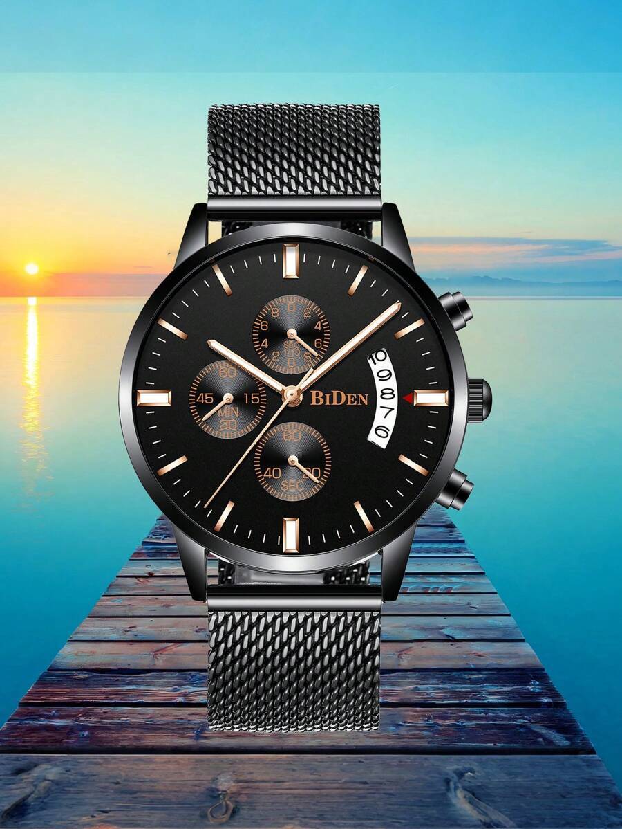 腕時計 メンズ クォーツ ファッショナブルな男性用腕時計、マルチファンクション クロノグラフ、日付表示、蛍光針、男性用防水クォーツ拍卖