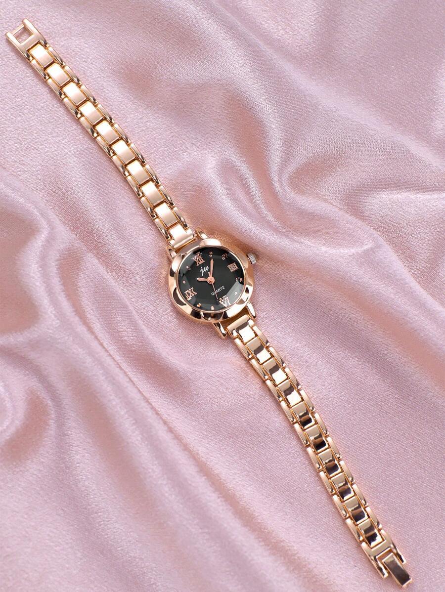 腕時計 レディース クォーツ 1個 白 レディース シンプル合金クォーツブレスレット腕時計、洗練されたラウンドダイヤル、ファッショ拍卖