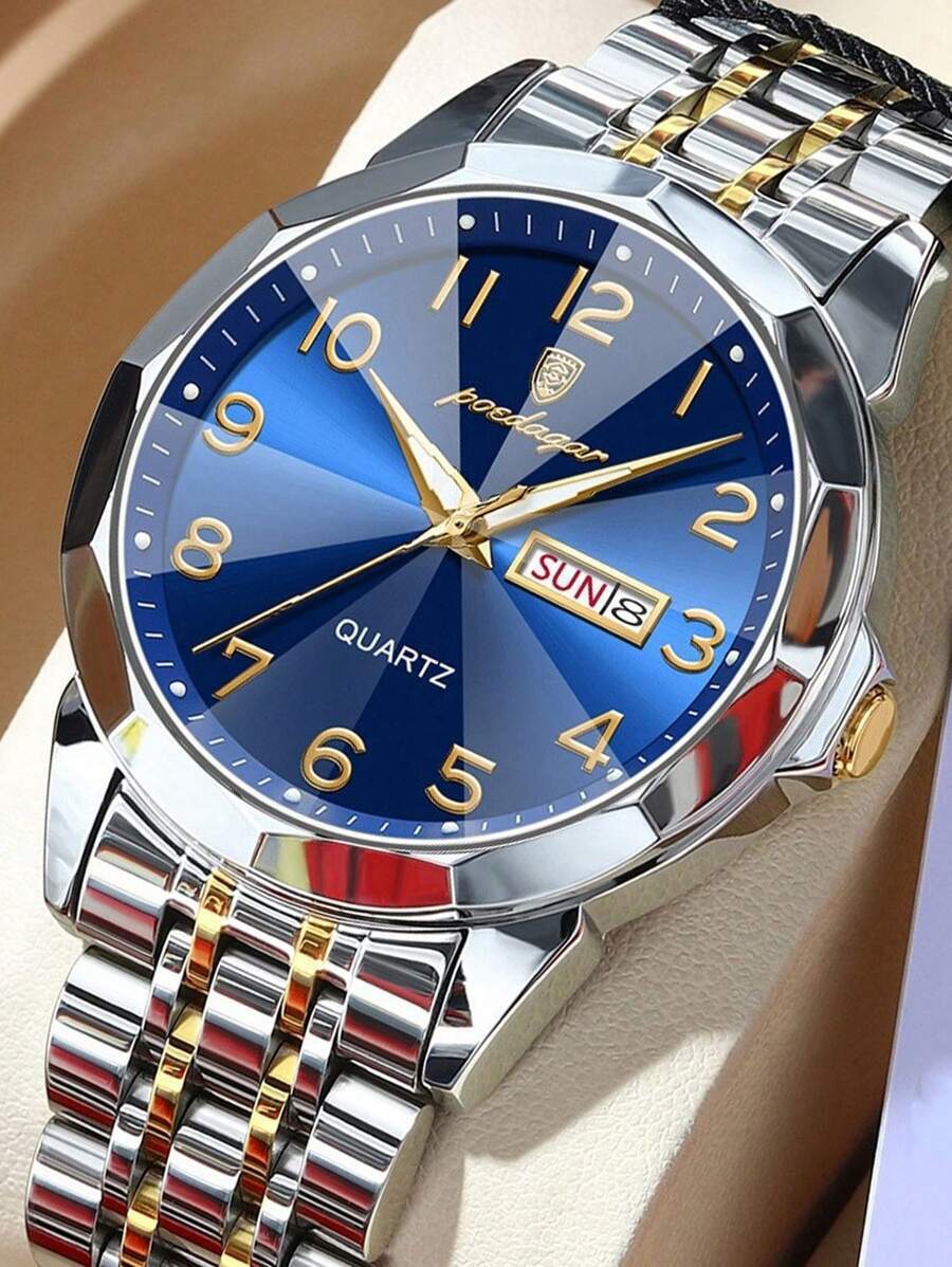 腕時計 メンズ クォーツ 1個 メンズ カジュアルステンレススチール クォーツ腕時計 防水 ルミナス、デュアルカレンダー表示機能、拍卖